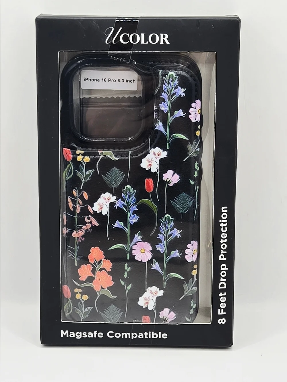 uColor iPhone 16 Pro Case 6.3” Black‎ Floral MagSafe Compatible Drop Protection